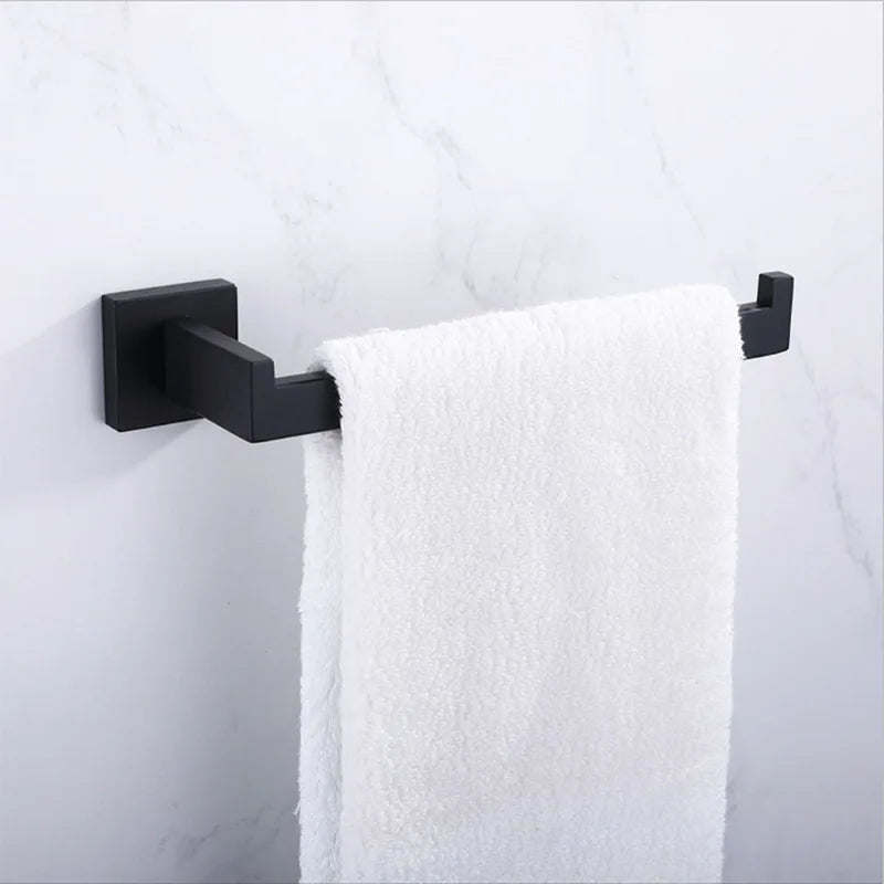 Kit Banheiro Preto Aço Inoxidável - Barra Toalha Completo