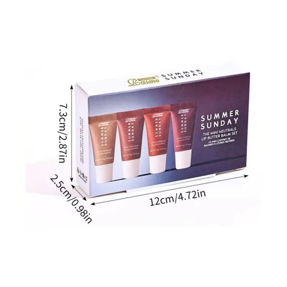 Kit com 4 Mini Lip Butter Balm – Hidratantes Labiais | Sabores Vanilla, Bege e Brown Sugar | Maquiagem Hidratante | Presente Perfeito