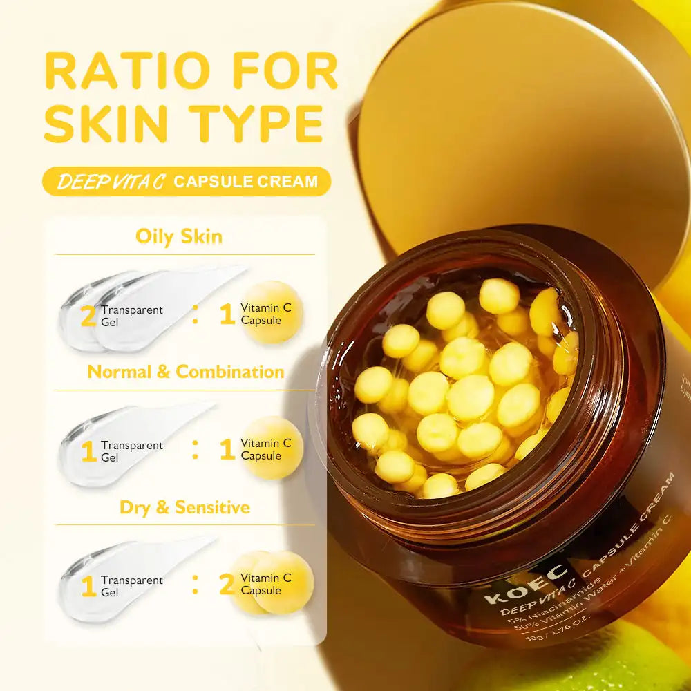 Creme Cápsulas KOEC Vitamina C 50g | Anti-Rugas com Niacinamida e Ácido Ferúlico