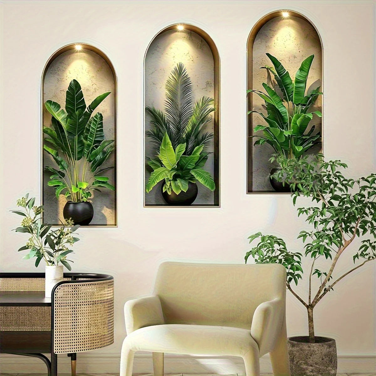 Autocolante de Parede Arco com Plantas | Decoração Nórdica em PVC para Sala e Quarto
