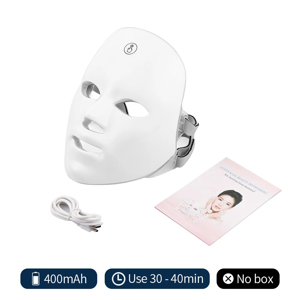Máscara LED Facial 7 Cores Recarregável - Fototerapia Anti-Idade Rejuvenescimento Acne Rugas Casa