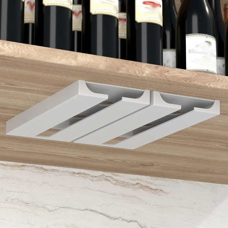 Suporte de Taças para Parede Sem Ferramentas – Expositor de Copos em Plástico Reforçado | Armazenamento de Taças de Vinho para Cozinha ou Bar | Economia de Espaço