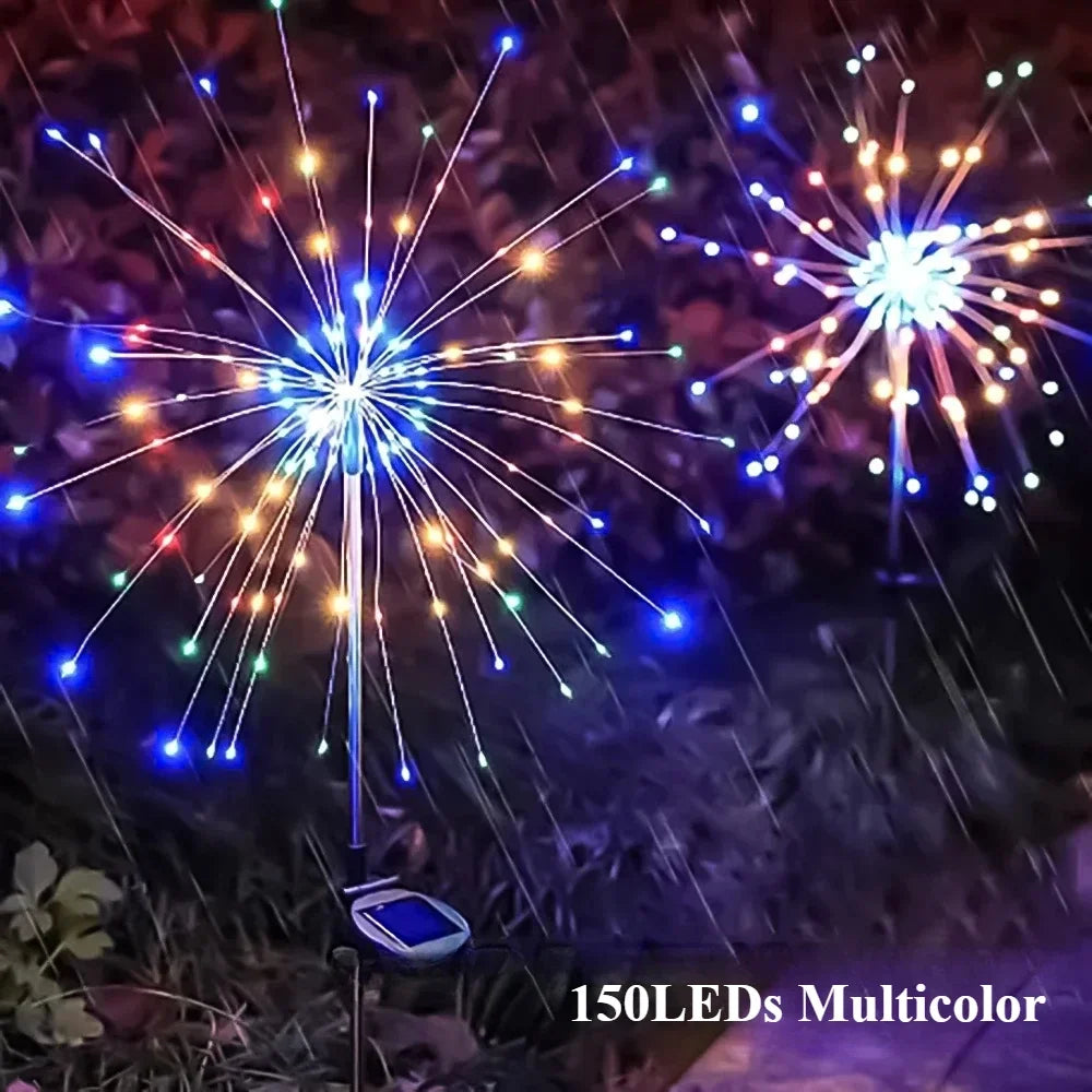 Luz Solar Jardim Fogo de Artifício 90/150 LED - Iluminação Exterior Impermeável 8 Modos Decoração Natal