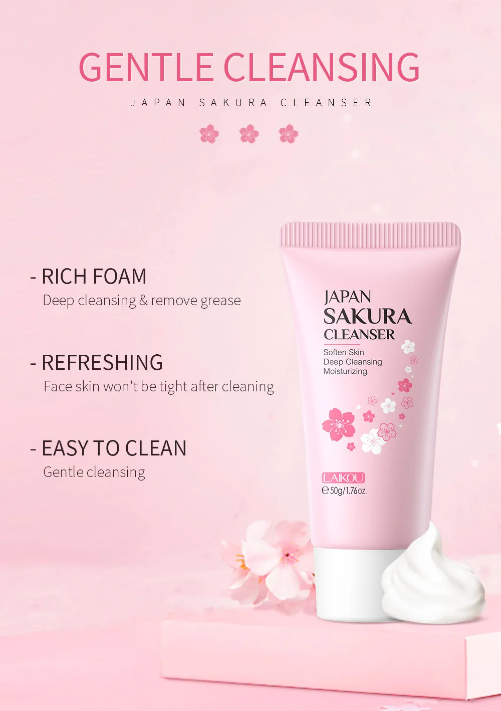 Espuma de Limpeza LAIKOU 50g | Remove Pontos Negros e Controla Oleosidade