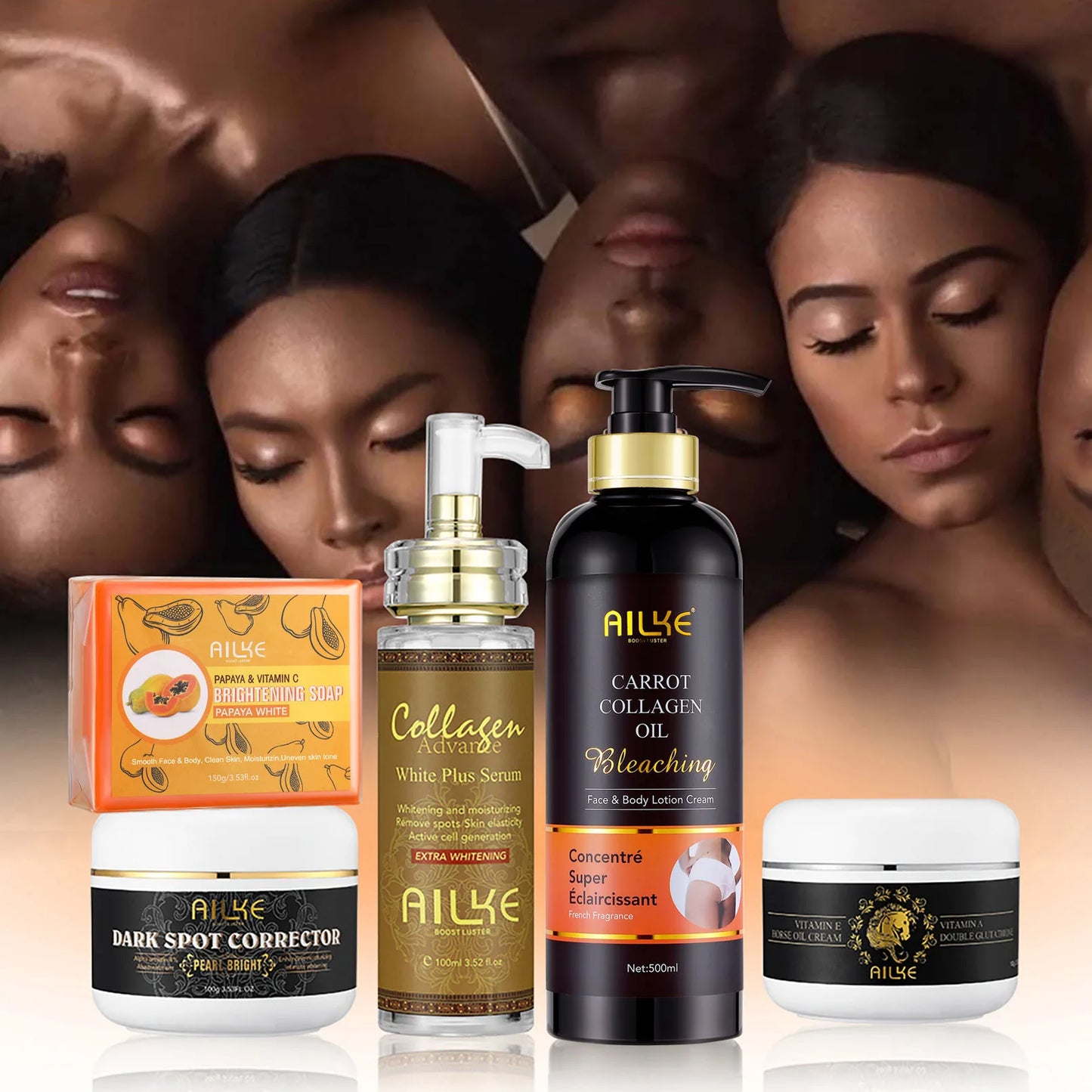 AILKE Kit Premium 5 em 1 Colágeno – Tratamento Anti-Idade Profissional Hidrata Clareia Rejuvenesce