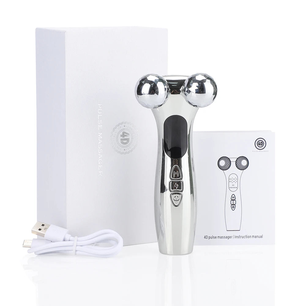 Massageador Facial EMS Roller Microcorrentes - Lifting V-Face Rejuvenescimento Anti-Rugas Recarregável