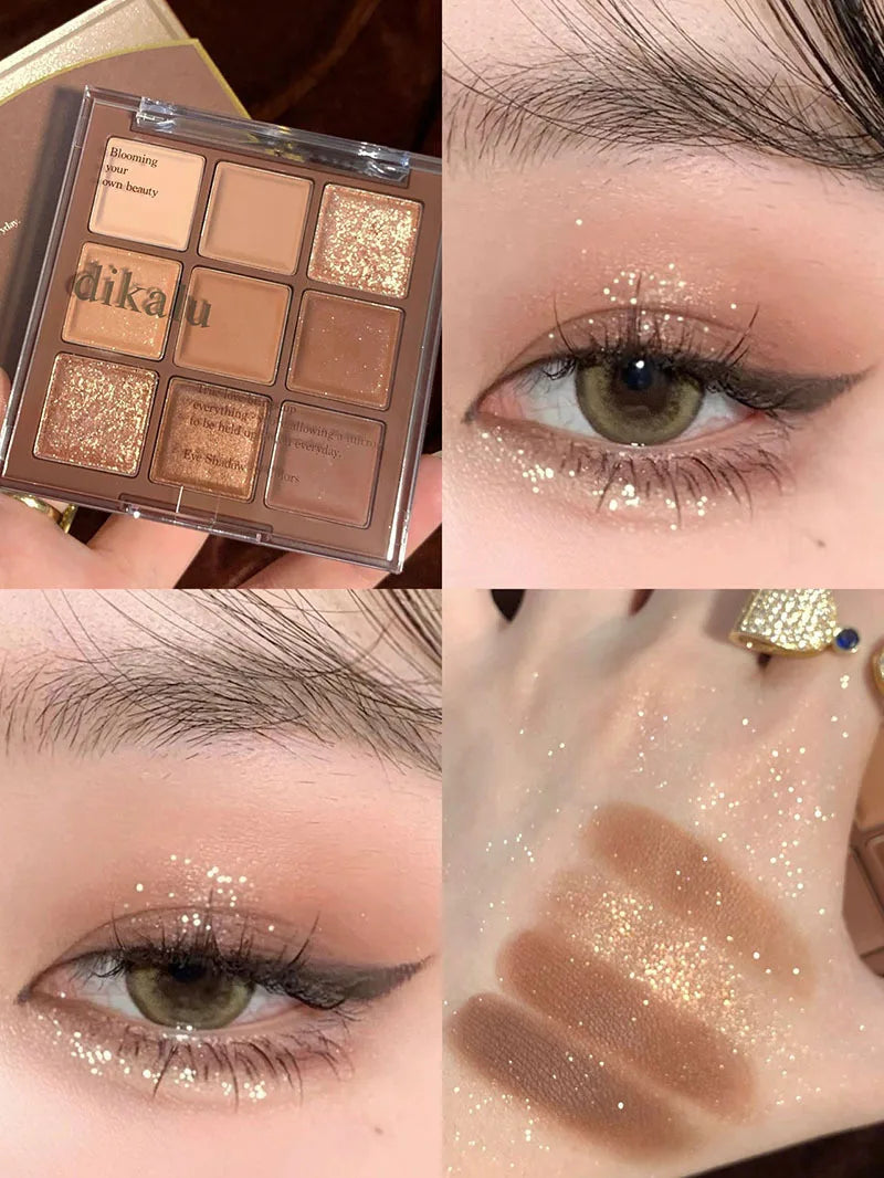 Paleta Sombras 9 Cores Quadrada – Reduz Inchaço Fácil Aplicar Cor Maquilhagem Longa Duração