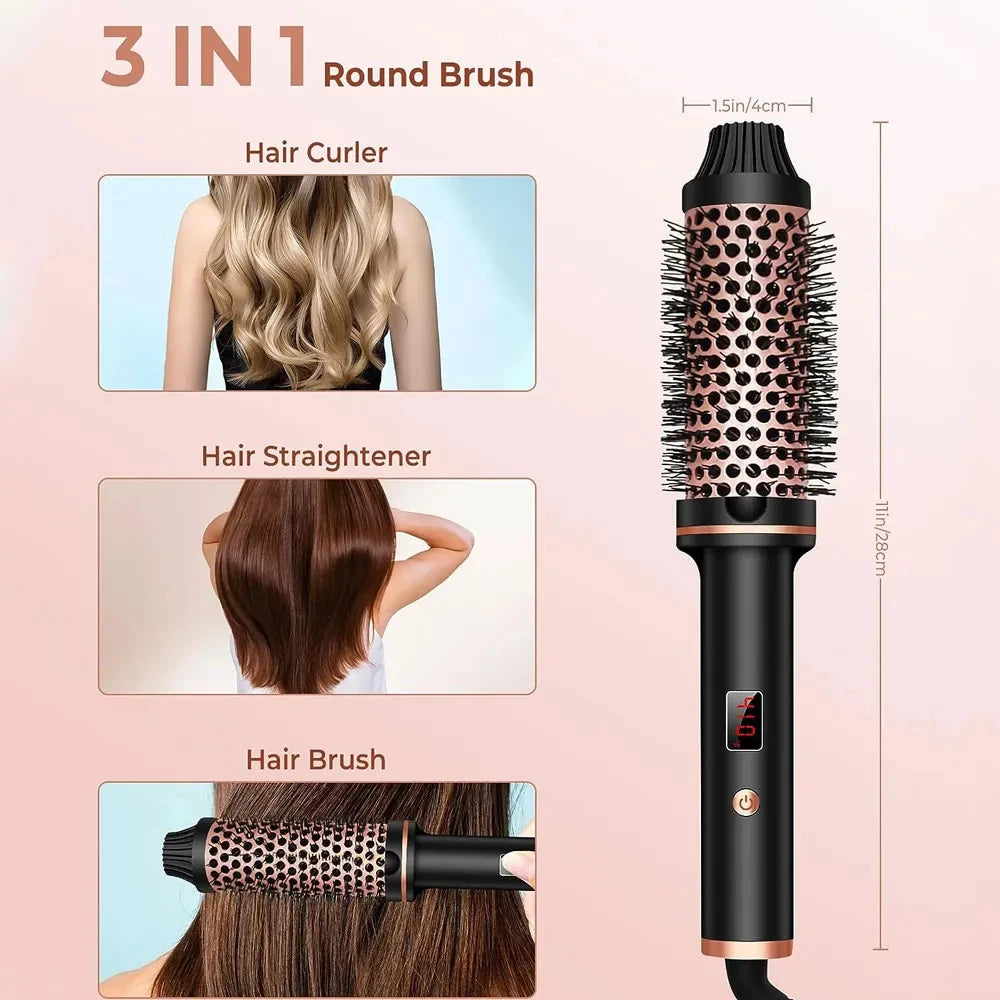 Modelador de Cabelo Iónico 3 em 1 | Alisador e Modelador Profissional | Ferro de Ondular Aquecido | Escova de Styling | Anti-Queimadura | Escova Térmica | Varinha de Caracóis