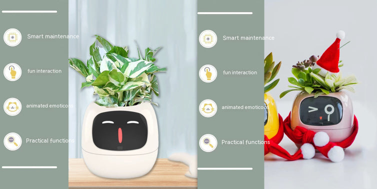 Vaso Inteligente com Expressões e Sensores – Mais de 49 Expressões, 7 Sensores Inteligentes e Chip de IA, Tornando o Cultivo de Plantas Mais Fácil e Divertido