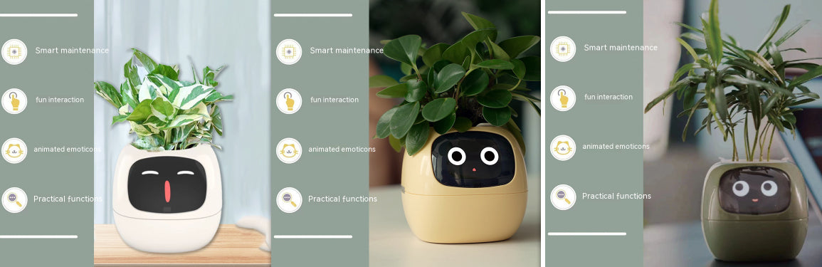 Vaso Inteligente com Expressões e Sensores – Mais de 49 Expressões, 7 Sensores Inteligentes e Chip de IA, Tornando o Cultivo de Plantas Mais Fácil e Divertido