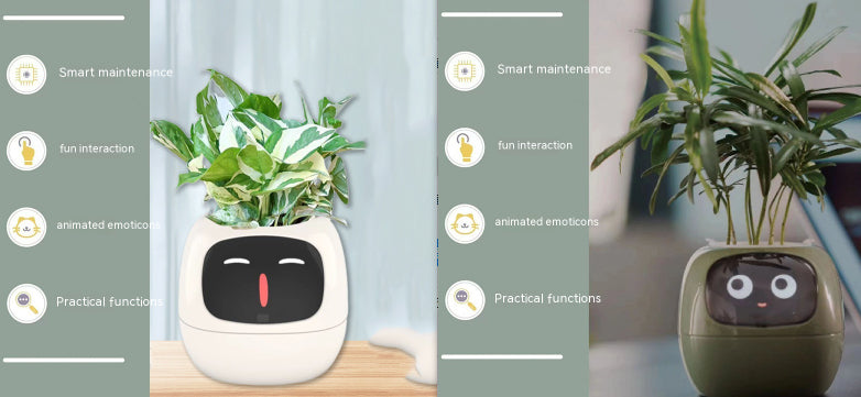 Vaso Inteligente com Expressões e Sensores – Mais de 49 Expressões, 7 Sensores Inteligentes e Chip de IA, Tornando o Cultivo de Plantas Mais Fácil e Divertido