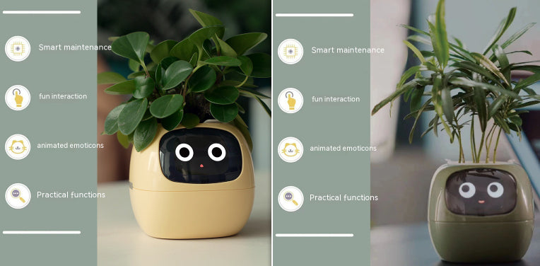 Vaso Inteligente com Expressões e Sensores – Mais de 49 Expressões, 7 Sensores Inteligentes e Chip de IA, Tornando o Cultivo de Plantas Mais Fácil e Divertido