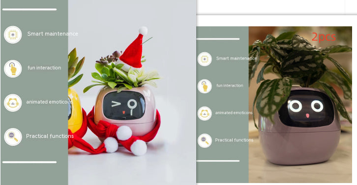 Vaso Inteligente com Expressões e Sensores – Mais de 49 Expressões, 7 Sensores Inteligentes e Chip de IA, Tornando o Cultivo de Plantas Mais Fácil e Divertido