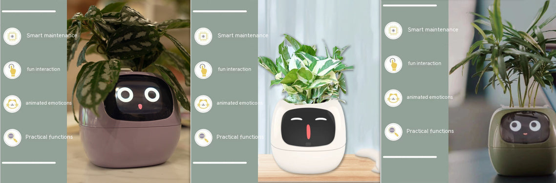 Vaso Inteligente com Expressões e Sensores – Mais de 49 Expressões, 7 Sensores Inteligentes e Chip de IA, Tornando o Cultivo de Plantas Mais Fácil e Divertido