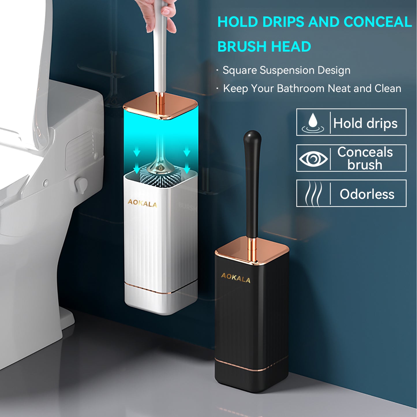 Escova Sanitária Aokala com Suporte | Design Elegante e Ergonómico para Casa de Banho