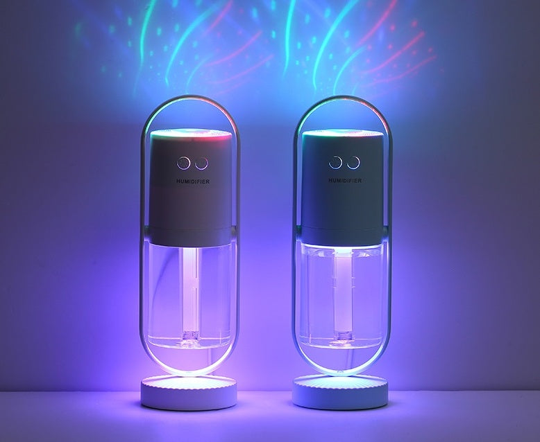 Umidificador de Ar USB com Projeção de Luz Noturna – Ultrassônico, Purificador de Ar para Casa, Carro e Escritório