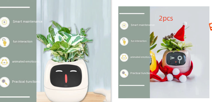 Vaso Inteligente com Expressões e Sensores – Mais de 49 Expressões, 7 Sensores Inteligentes e Chip de IA, Tornando o Cultivo de Plantas Mais Fácil e Divertido