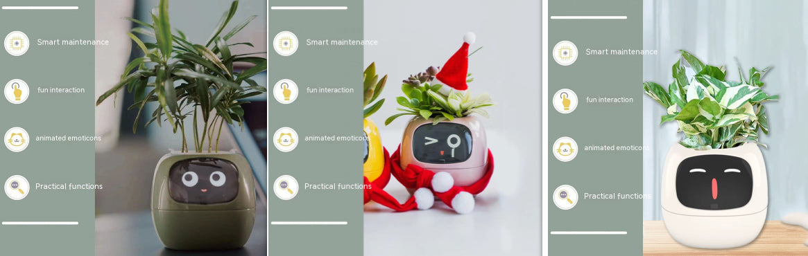 Vaso Inteligente com Expressões e Sensores – Mais de 49 Expressões, 7 Sensores Inteligentes e Chip de IA, Tornando o Cultivo de Plantas Mais Fácil e Divertido
