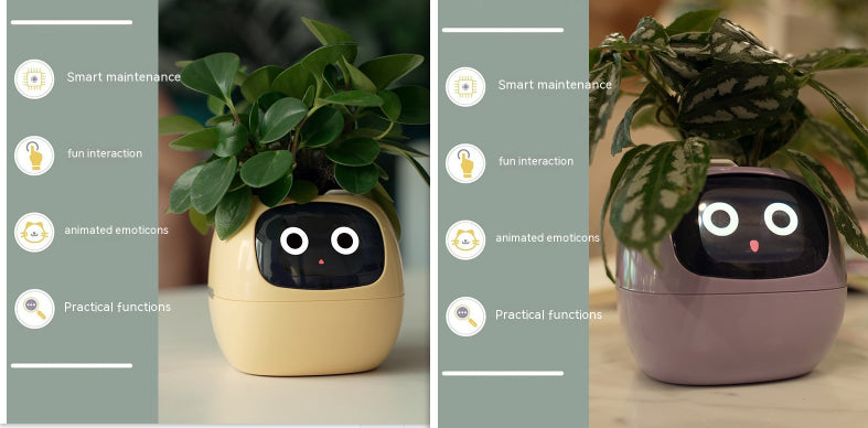 Vaso Inteligente com Expressões e Sensores – Mais de 49 Expressões, 7 Sensores Inteligentes e Chip de IA, Tornando o Cultivo de Plantas Mais Fácil e Divertido