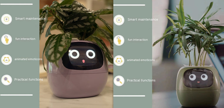 Vaso Inteligente com Expressões e Sensores – Mais de 49 Expressões, 7 Sensores Inteligentes e Chip de IA, Tornando o Cultivo de Plantas Mais Fácil e Divertido