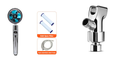 Ducha 360° Rotativo – Economia de Água, Alta Pressão, Turbo com Mini Ventoinha, ABS Premium