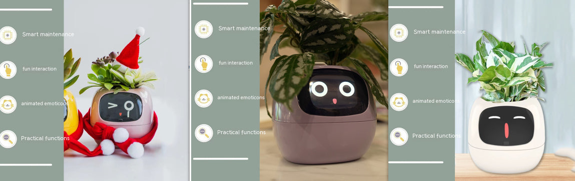 Vaso Inteligente com Expressões e Sensores – Mais de 49 Expressões, 7 Sensores Inteligentes e Chip de IA, Tornando o Cultivo de Plantas Mais Fácil e Divertido