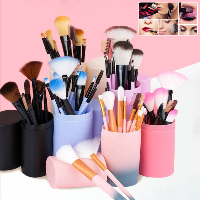 Kit com 12 Pincéis de Maquiagem – Pincéis para Blush, Sombra, Cílios e Iluminador