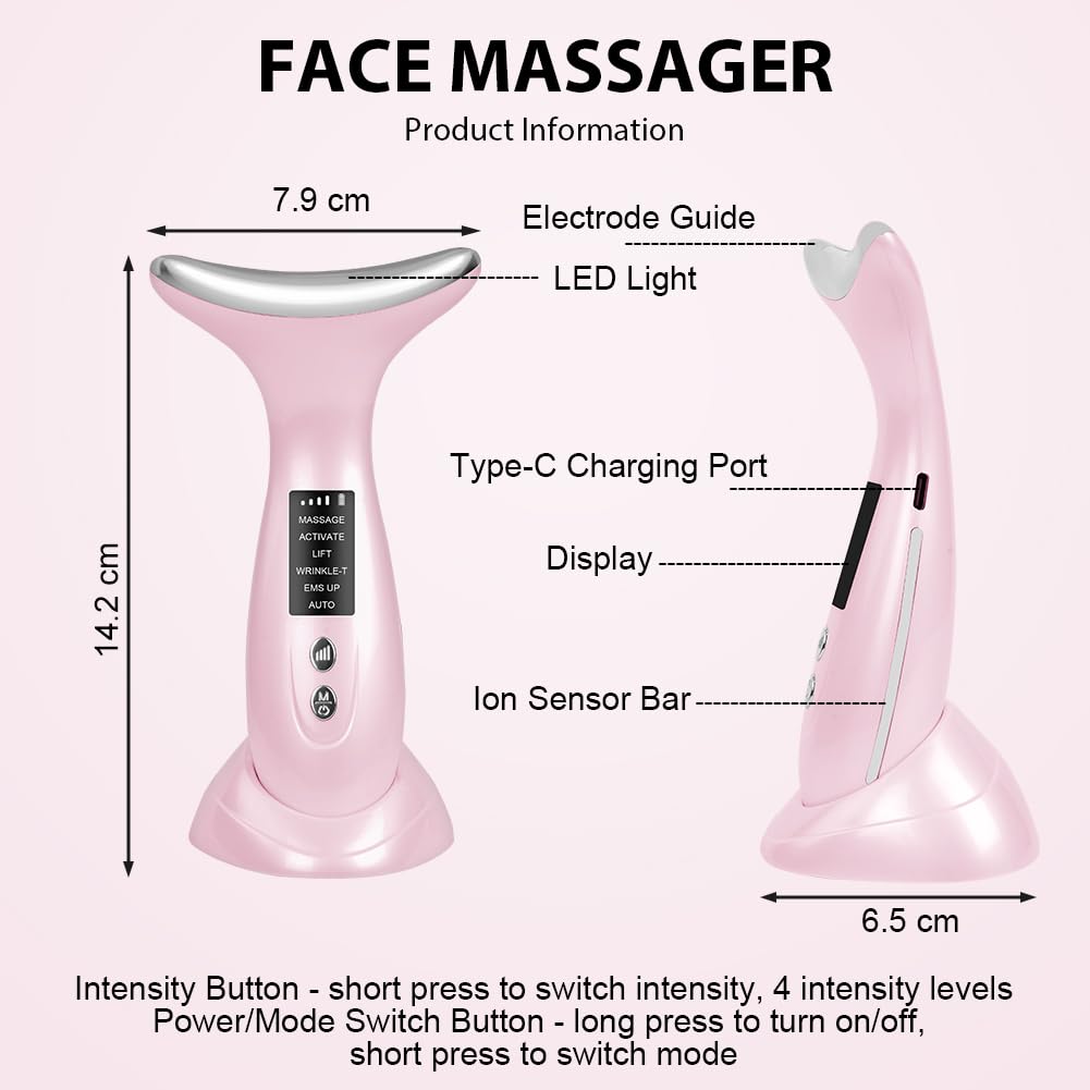 Massajador Facial Elétrico, 6 Modos Medidor de Beleza Facial