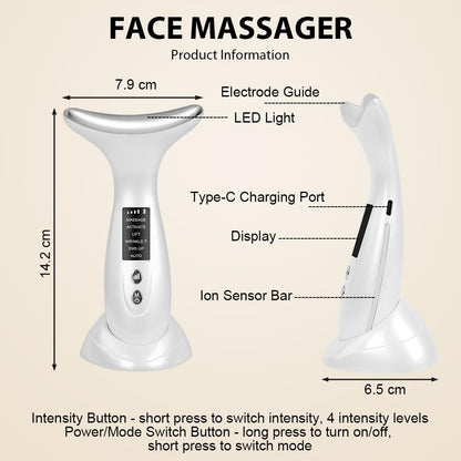 Massajador Facial Elétrico, 6 Modos Medidor de Beleza Facial