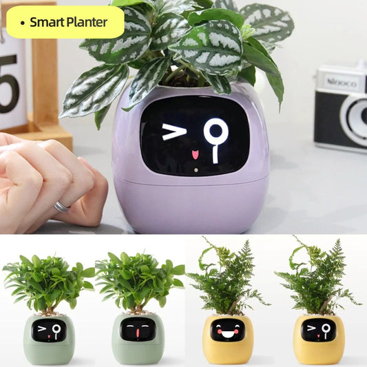 Vaso Inteligente com Expressões e Sensores – Mais de 49 Expressões, 7 Sensores Inteligentes e Chip de IA, Tornando o Cultivo de Plantas Mais Fácil e Divertido