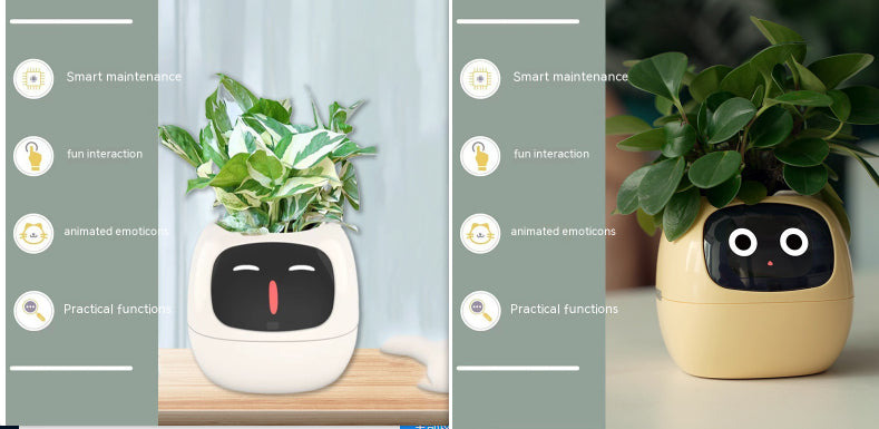 Vaso Inteligente com Expressões e Sensores – Mais de 49 Expressões, 7 Sensores Inteligentes e Chip de IA, Tornando o Cultivo de Plantas Mais Fácil e Divertido
