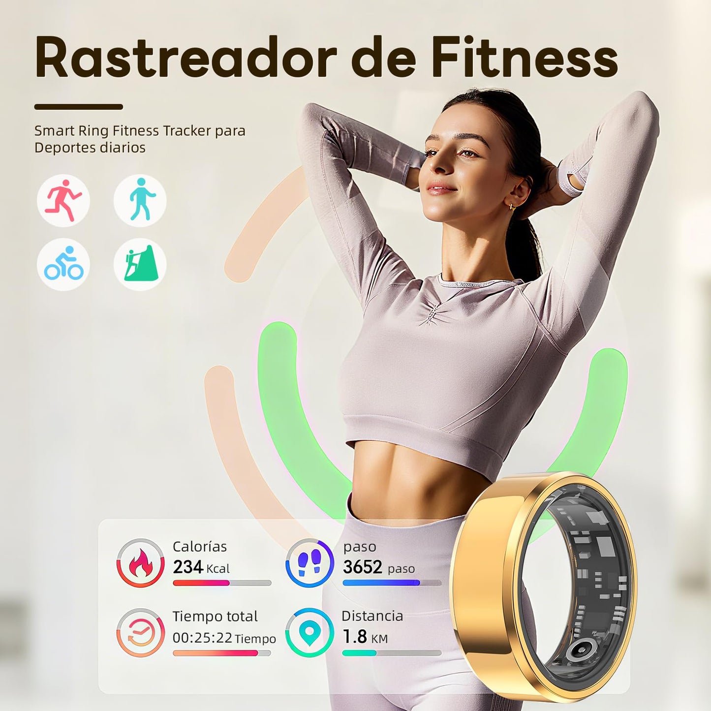 Anel de Saúde Inteligente para Mulheres e Homens, Monitor de Atividade Física com Frequência Cardíaca, Oxigénio no Sangue, Monitor de Sono, Contador de Passos, Impermeável (Prateado, 8)