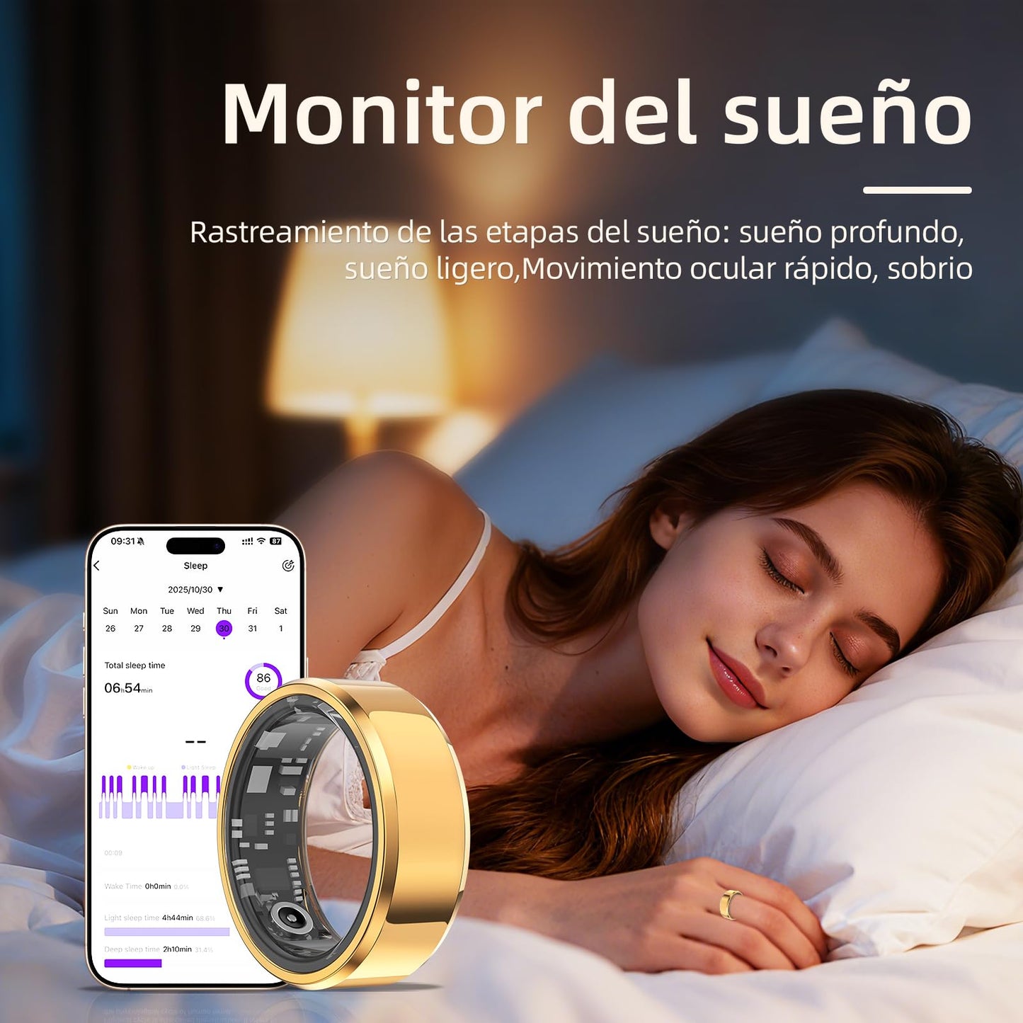 Anel de Saúde Inteligente para Mulheres e Homens, Monitor de Atividade Física com Frequência Cardíaca, Oxigénio no Sangue, Monitor de Sono, Contador de Passos, Impermeável (Prateado, 8)