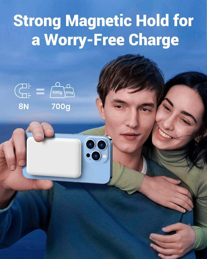 Power Bank Sem Fios Magnético, Bateria Externa 10000mAh, Carregador Sem Fios 20W USB-C Carregamento Rápido, Bateria Portátil Powerbank (Branco)