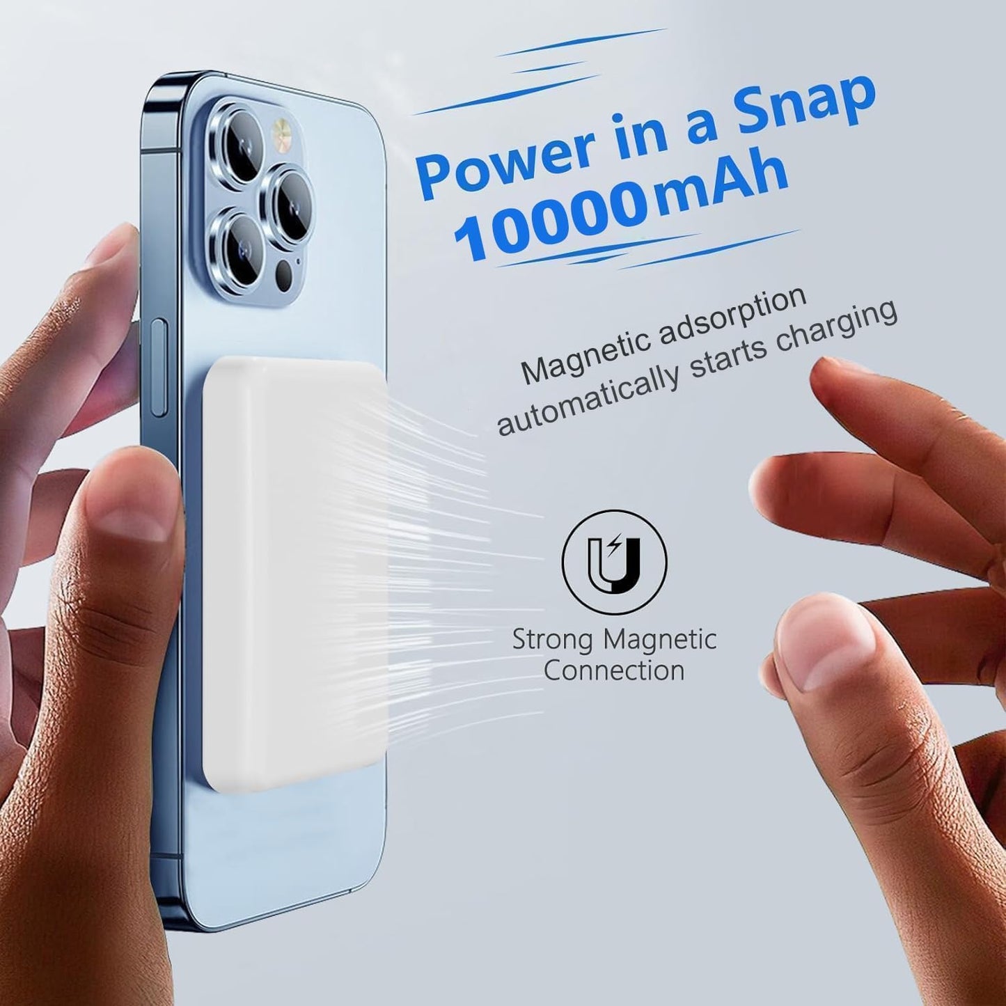 Power Bank Sem Fios Magnético, Bateria Externa 10000mAh, Carregador Sem Fios 20W USB-C Carregamento Rápido, Bateria Portátil Powerbank (Branco)