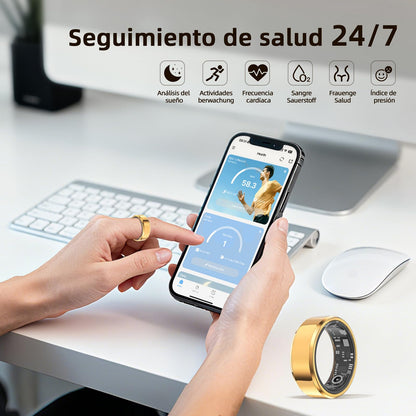 Anel de Saúde Inteligente para Mulheres e Homens, Monitor de Atividade Física com Frequência Cardíaca, Oxigénio no Sangue, Monitor de Sono, Contador de Passos, Impermeável (Prateado, 8)