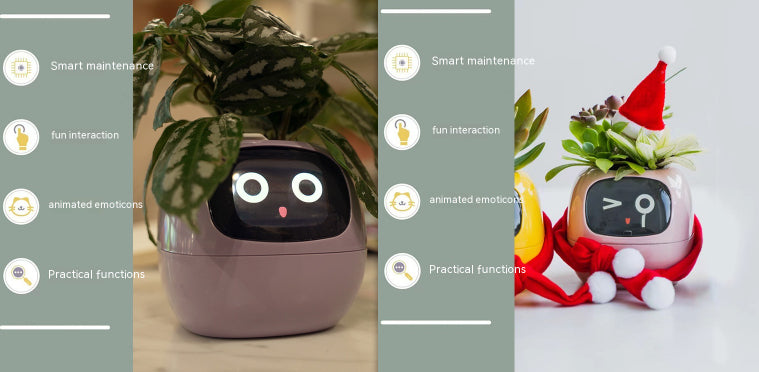Vaso Inteligente com Expressões e Sensores – Mais de 49 Expressões, 7 Sensores Inteligentes e Chip de IA, Tornando o Cultivo de Plantas Mais Fácil e Divertido