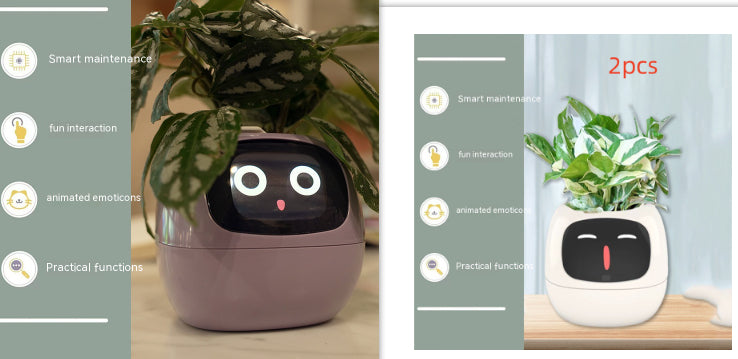 Vaso Inteligente com Expressões e Sensores – Mais de 49 Expressões, 7 Sensores Inteligentes e Chip de IA, Tornando o Cultivo de Plantas Mais Fácil e Divertido