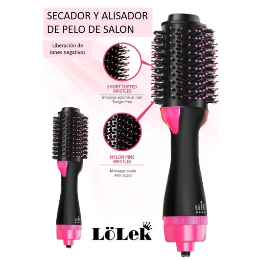 Secador e Escova Alisadora Lolek Rosa | Potência 1200W | 2 em 1: Seca e Alisa | Escova Oval com Volume | Design Leve e Ergonómico | Ideal para Uso Diário | Distribuição Uniforme de Calor para Cabelo Brilhante e Macio