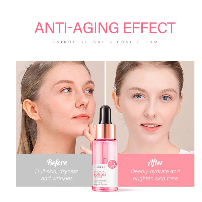 Sérum Facial LAIKOU Rosa Bulgária – Hidratante Anti-Idade Iluminador Manchas Poros Pele Radiante