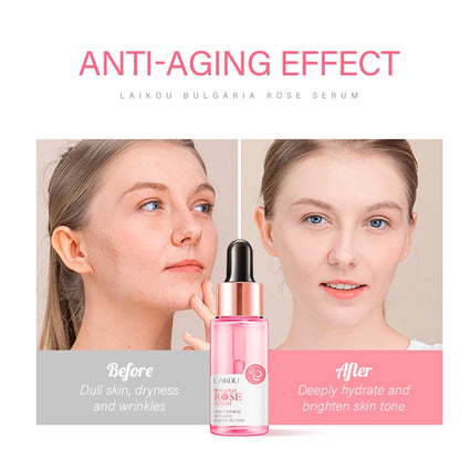 Sérum Facial LAIKOU Rosa Bulgária – Hidratante Anti-Idade Iluminador Manchas Poros Pele Radiante