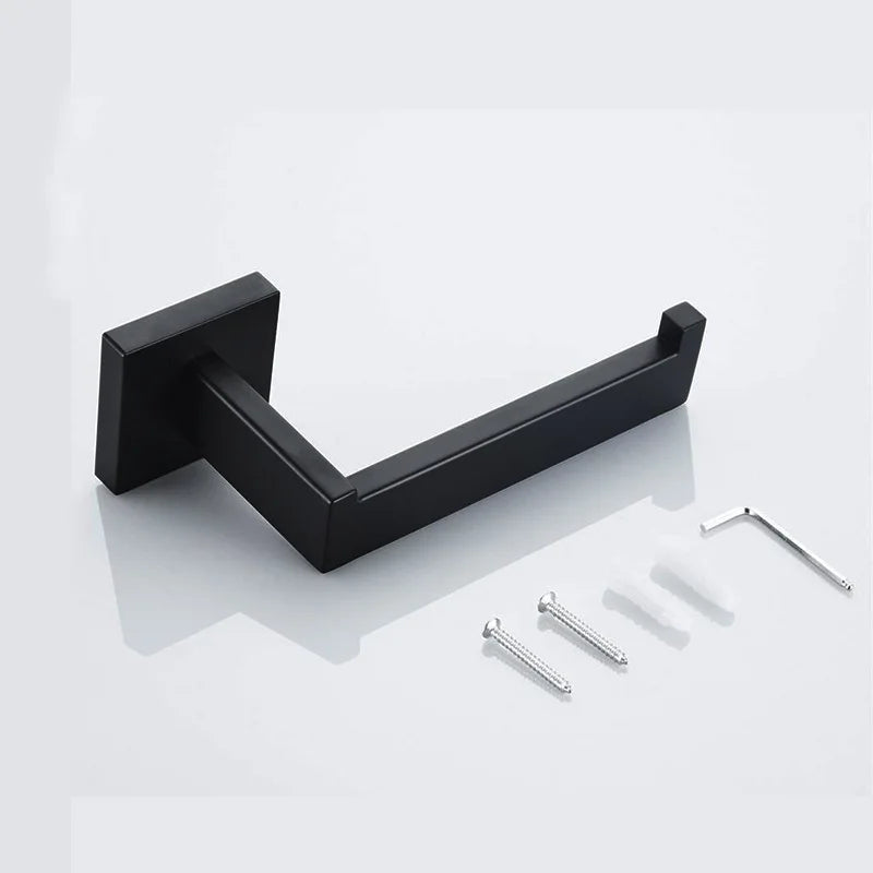 Kit Banheiro Preto Aço Inoxidável - Barra Toalha Completo