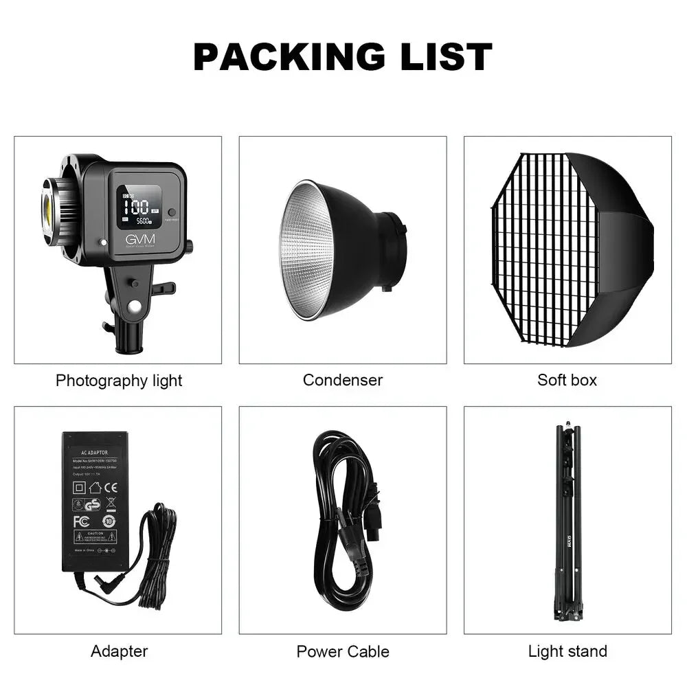 Iluminador LED Profissional 80W GVM SD80D - Softbox Dimmerizável para Fotografia e Vídeo