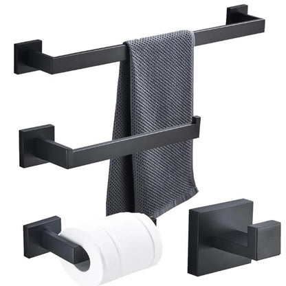 Kit Banheiro Preto Aço Inoxidável - Barra Toalha Completo