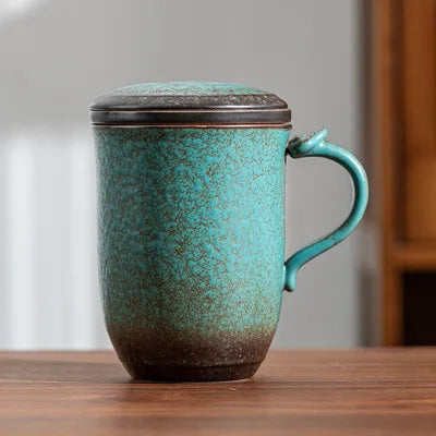 Caneca de Chá em Cerâmica com Tampa e Infusor | Filtro Incluído