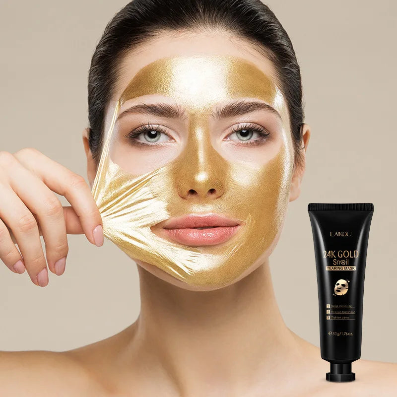 Máscara Peel LAIKOU Ouro 24K Caracol 50g – Limpeza Profunda Remove Pontos Negros Firmeza Clareador