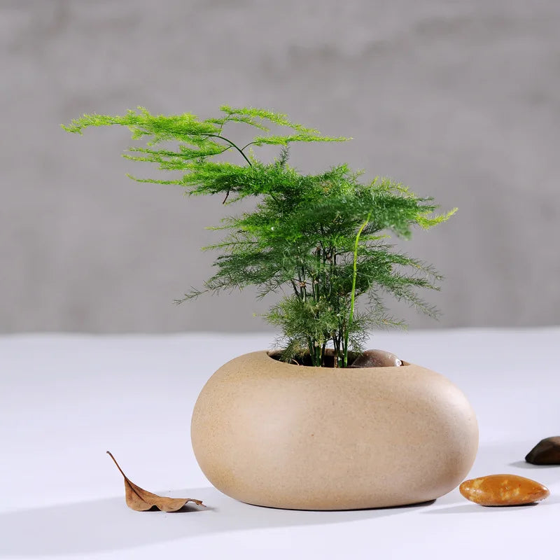 Vaso Cerâmica Stoneware para Suculentas - Design Artesanal Padrão Pedra Vintage