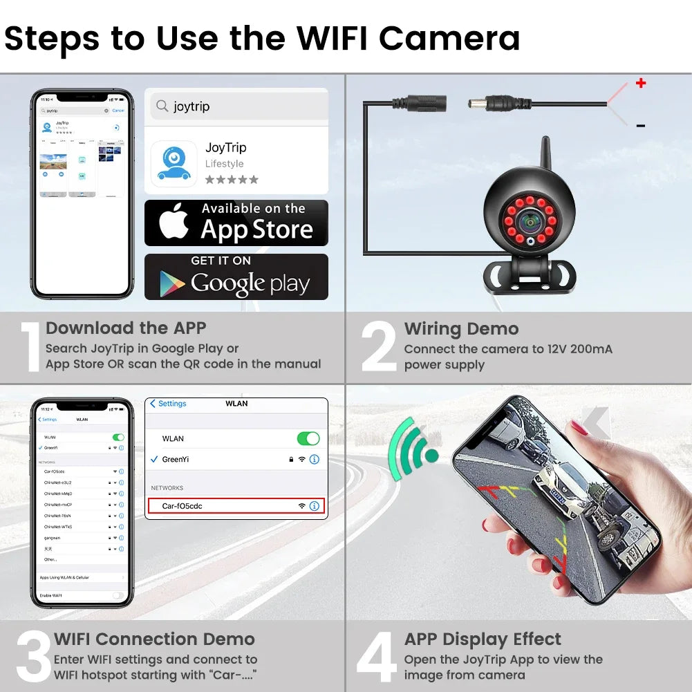Câmera de Ré Sem Fio HD 720P WiFi 5G | Visão Noturna para Carros e Camiões