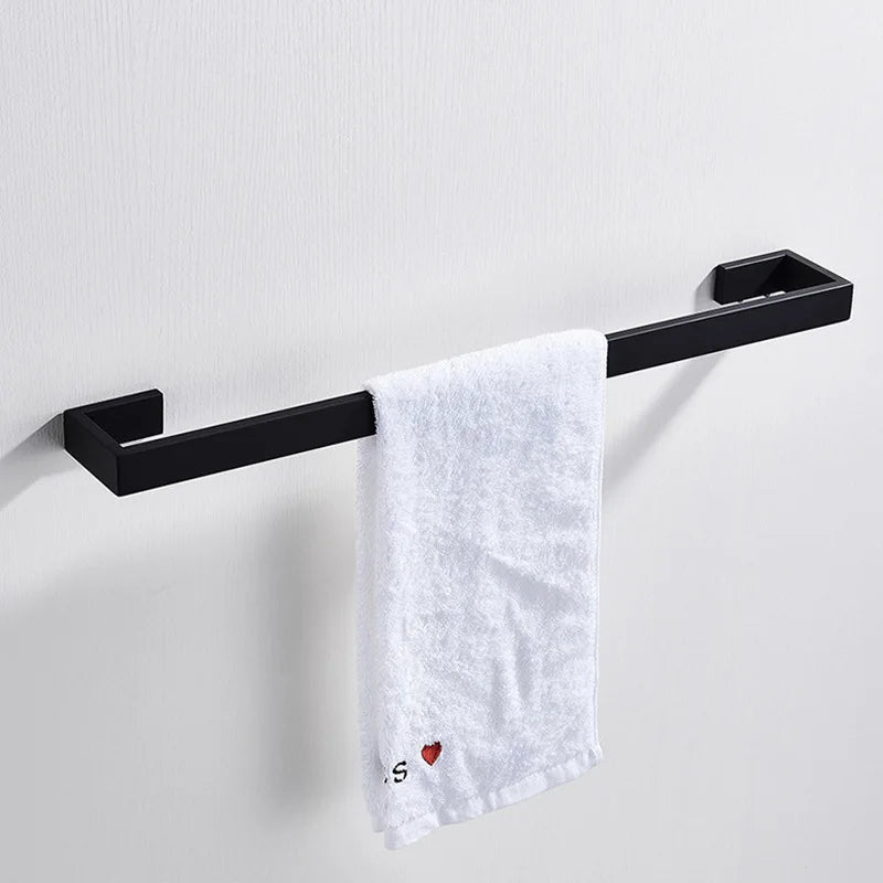 Kit Banheiro Preto Aço Inoxidável - Barra Toalha Completo