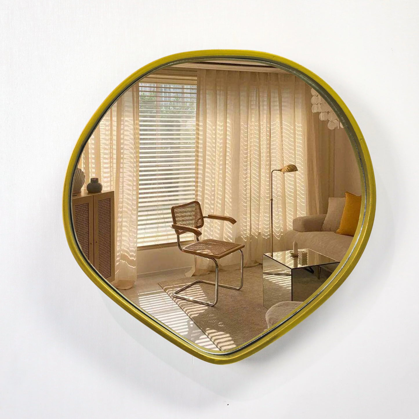Espelho de Parede Dourado 28x28cm | Design Irregular Decorativo
